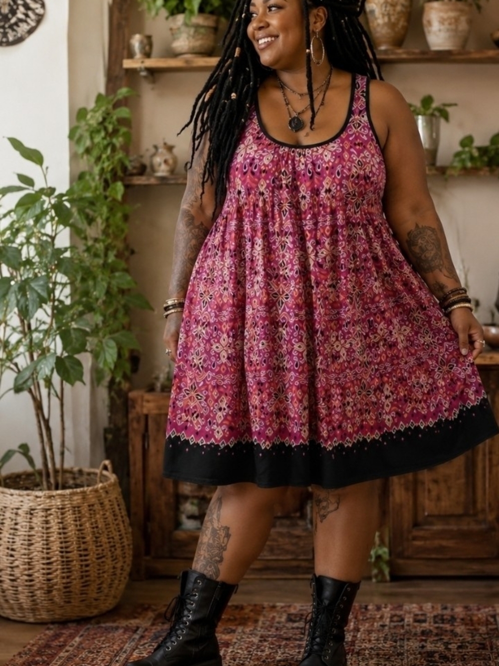 4/$15 Boho Paisley Swing Dress Sleeveless Boutique Dress  Berry Print Bohemian